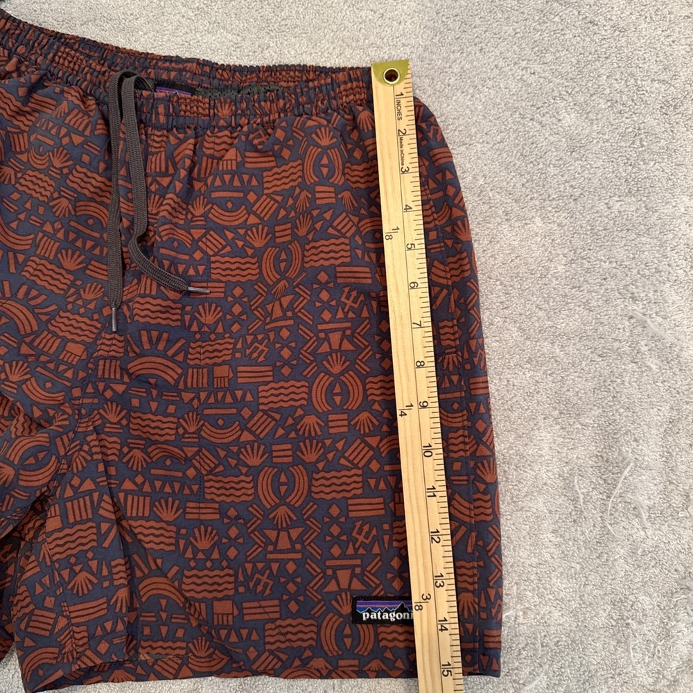 Patagonia Shorts Mens Small RUST/BLACK AZTEC Baggies Swim Trunks Lined - Picture 13 of 16